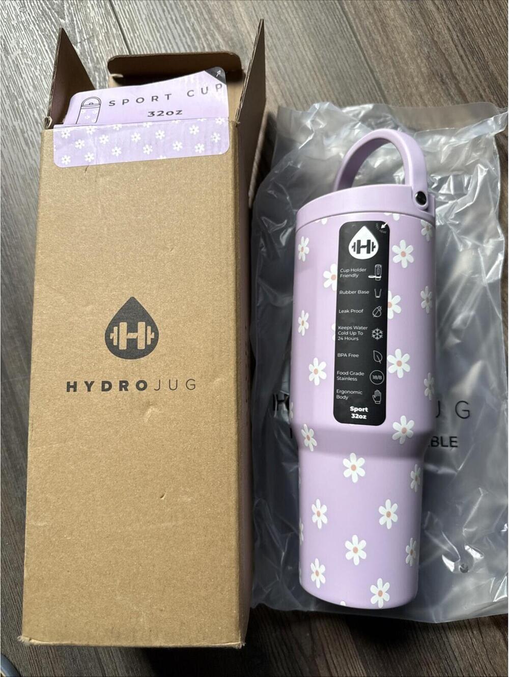 Hydrojug Jane Collection JANE Purple Daisy Sport Traveler 32OZ Cup NEW IN HAND